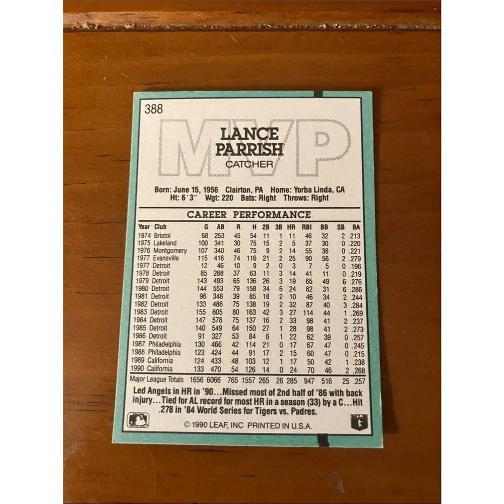 1991 Donruss Anaheim Angels MVP Baseball Card Trading Card